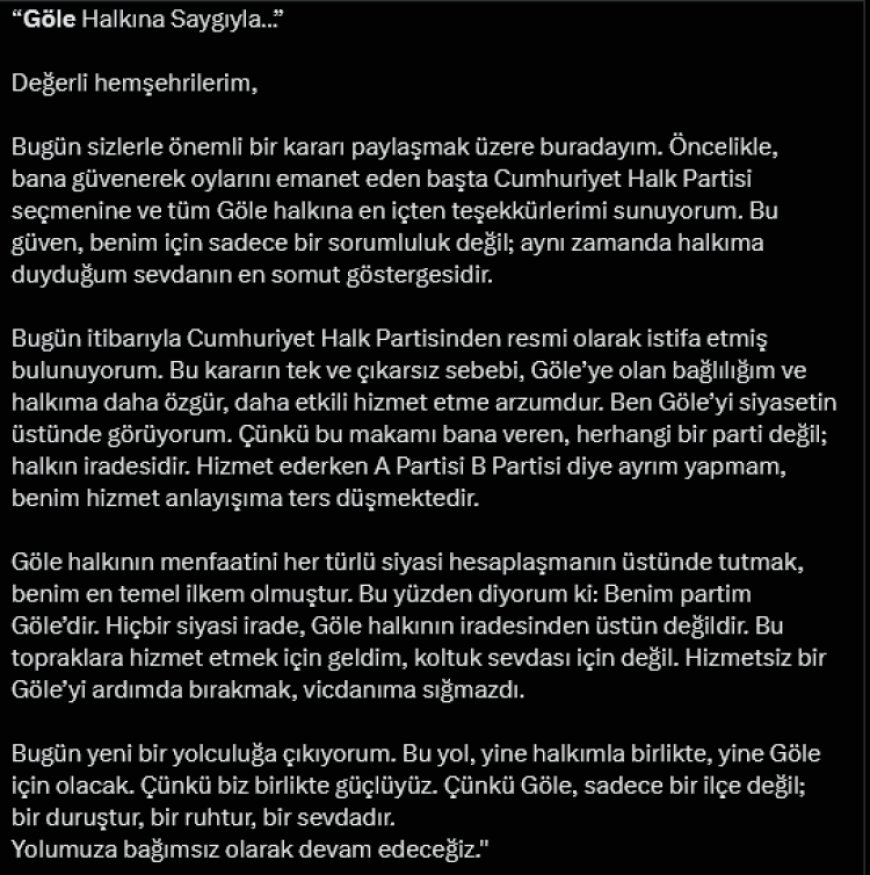 Ardahan Göle Belediye Başkanı Gökhan Budak CHP’den istifa etti!