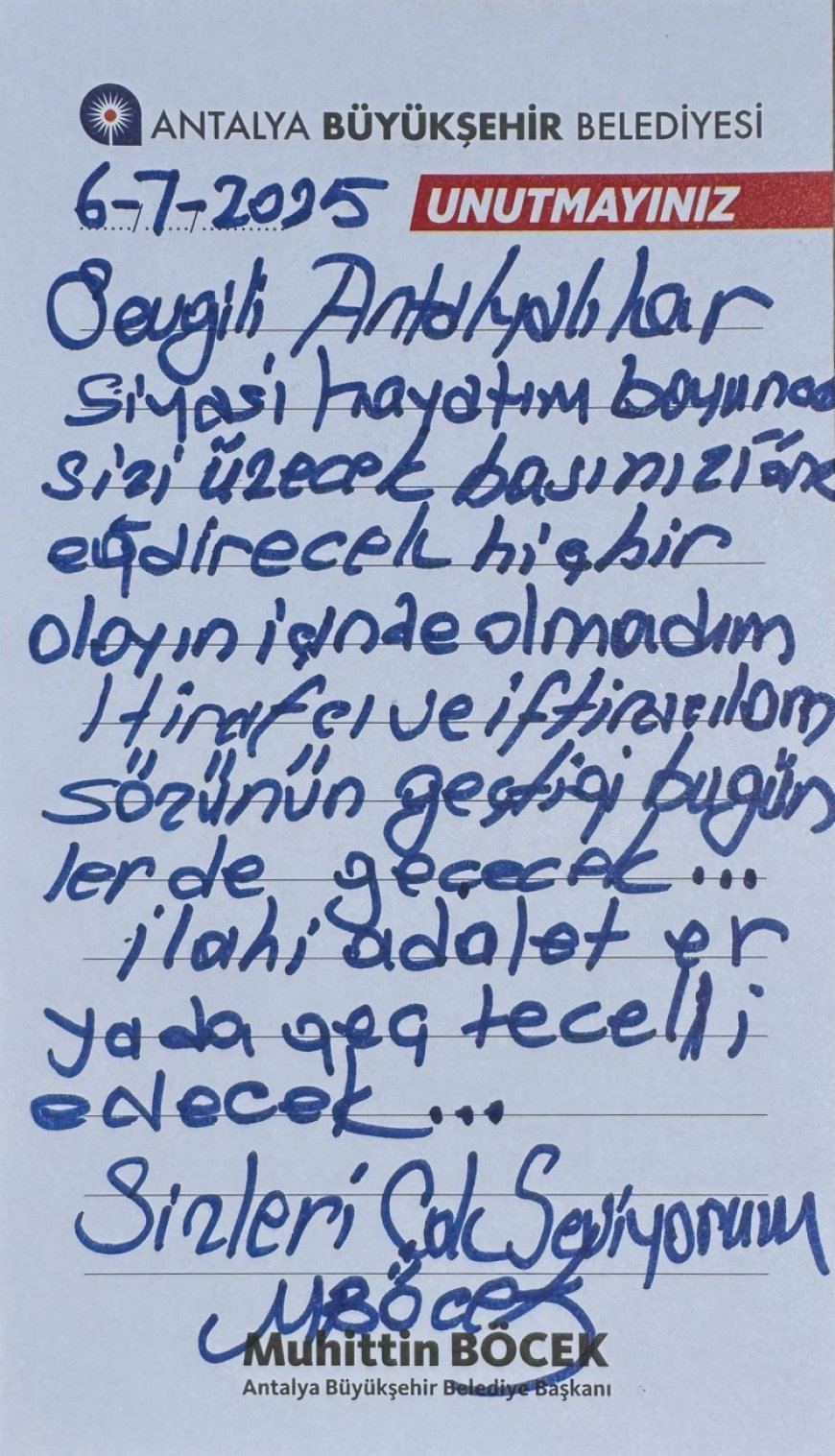 Başkan Böcek’ten Antalyalılara duygusal mesaj
