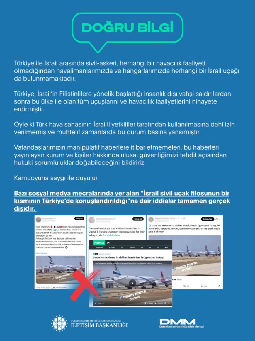 İletişim’den “İsrail Uçakları Türkiye’de” iddialarına yalanlama!