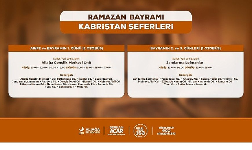 Aliağa Belediyesi’nden Ramazan Bayramında Kabristana Ücretsiz Ulaşım