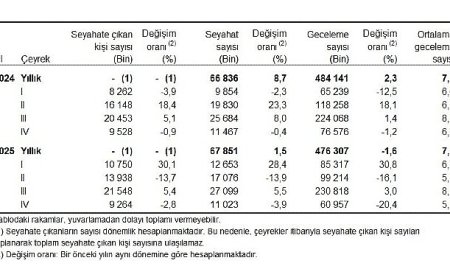 Hanehalkı Yurt İçi Turizm, IV. Çeyrek: Ekim-Aralık 2025